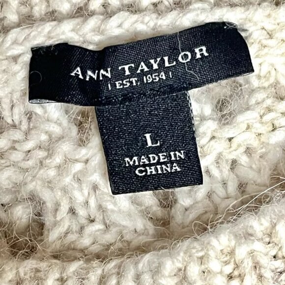 Ann Taylor Sweater L Ivory Open-Knit Top Extra Fine Merino Wool Alpaca Eyelet - Picture 6 of 8